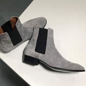 Ανδρικές μπότες Chelsea Χειροποίητα βελούδινα αγελαδινό γκρι τετράγωνα δάχτυλα Μόδα στο μεσαίο τακούνι Business Casual καθημερινά slip-on ανδρικά παπούτσια