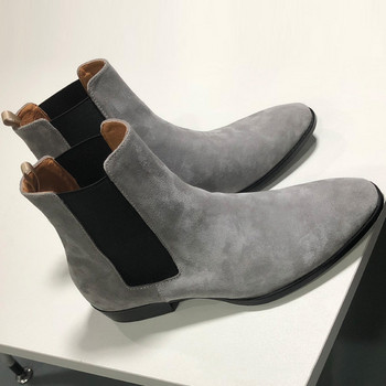 Ανδρικές μπότες Chelsea Χειροποίητα βελούδινα αγελαδινό γκρι τετράγωνα δάχτυλα Μόδα στο μεσαίο τακούνι Business Casual καθημερινά slip-on ανδρικά παπούτσια