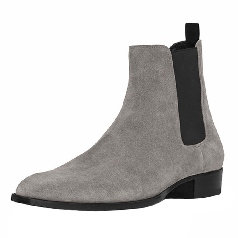Ανδρικές μπότες Chelsea Χειροποίητα βελούδινα αγελαδινό γκρι τετράγωνα δάχτυλα Μόδα στο μεσαίο τακούνι Business Casual καθημερινά slip-on ανδρικά παπούτσια