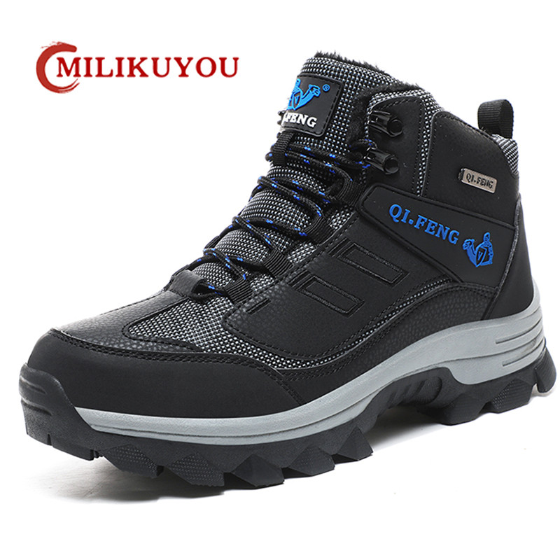 Cizme de zăpadă de iarnă pentru bărbați de marcă Pantofi de piele impermeabili Cizme pentru bărbați de pluș, calde și înalte, cizme de drumeție pentru bărbați, mărimea pantofului 39-47