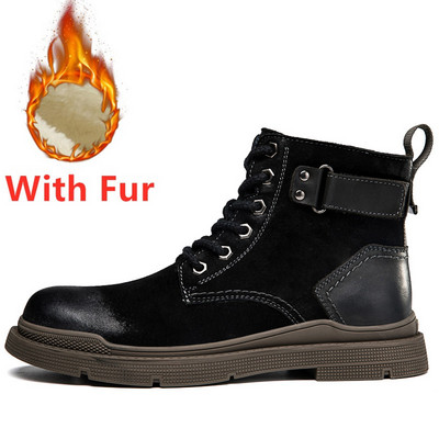 Cizme de iarnă pentru bărbați la modă nouă Cizme de piele calde la gleznă pentru cuplu Cizme de motocicletă impermeabile cu vârf înalt de înaltă calitate.