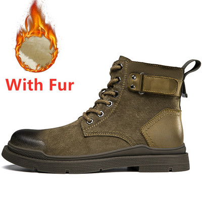 Cizme de iarnă pentru bărbați la modă nouă Cizme de piele calde la gleznă pentru cuplu Cizme de motocicletă impermeabile cu vârf înalt de înaltă calitate.