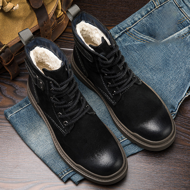 Cizme de iarnă pentru bărbați la modă nouă Cizme de piele calde la gleznă pentru cuplu Cizme de motocicletă impermeabile cu vârf înalt de înaltă calitate.