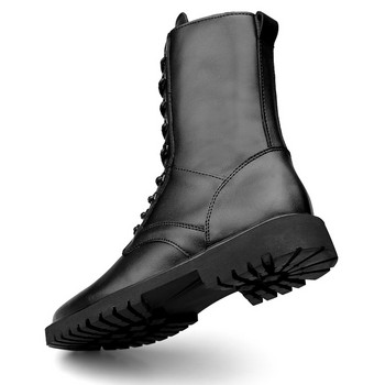 Нови мъжки кожени обувки Истински зимни дълги мъжки ботуши Ежедневни пънк мотоциклетни ботуши Страничен цип Черни плътни военни военни ботуши