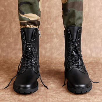 Νέα ανδρικά δερμάτινα παπούτσια Γνήσιες χειμερινές μακριές ανδρικές μπότες Casual punk μπότες μοτοσυκλέτας Πλαϊνό φερμουάρ Μαύρες μασίφ στρατιωτικές μπότες