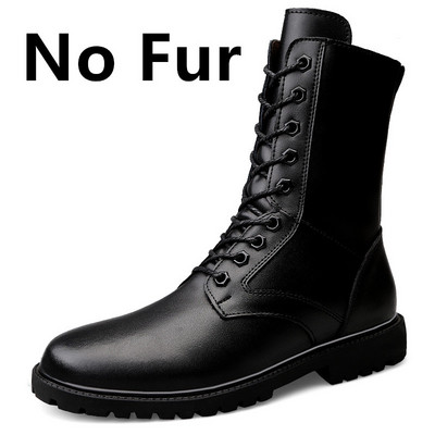 Νέα ανδρικά δερμάτινα παπούτσια Γνήσιες χειμερινές μακριές ανδρικές μπότες Casual punk μπότες μοτοσυκλέτας Πλαϊνό φερμουάρ Μαύρες μασίφ στρατιωτικές μπότες