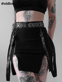 Goth Dark Mall Gotic Zip Split Sexy Femei Mini Fuste Curea Grunge Fusta creion neagră cu talie înaltă Punk E-girl Alt Party Clubwear
