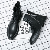 2022 Μποτάκια Ανδρικά, Χειμερινή Κορεατική Έκδοση Αστραγάλου, Student All-match Ανδρικά αδιάβροχα ψηλά δερμάτινα παπούτσια για ανδρικό Motocross με φερμουάρ στο πλάι