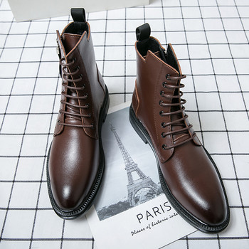 2022 Ботуши Мъжки зимни глезени Корейска версия Студентски Универсални мъжки водоустойчиви високи кожени обувки за мъже Мотокрос със страничен цип