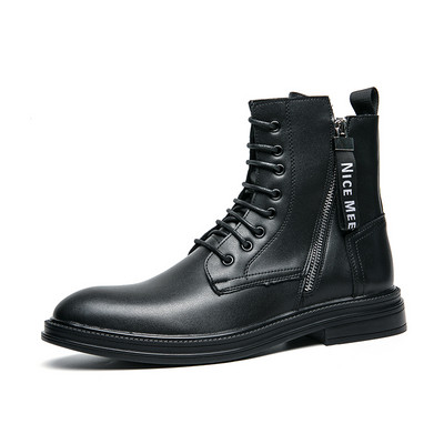 2022 Μποτάκια Ανδρικά, Χειμερινή Κορεατική Έκδοση Αστραγάλου, Student All-match Ανδρικά αδιάβροχα ψηλά δερμάτινα παπούτσια για ανδρικό Motocross με φερμουάρ στο πλάι