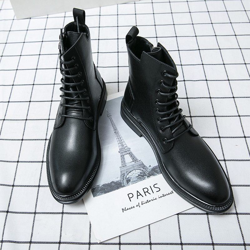 2022 Μποτάκια Ανδρικά, Χειμερινή Κορεατική Έκδοση Αστραγάλου, Student All-match Ανδρικά αδιάβροχα ψηλά δερμάτινα παπούτσια για ανδρικό Motocross με φερμουάρ στο πλάι