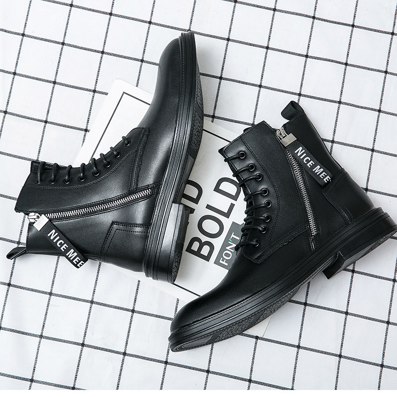 2022 Μποτάκια Ανδρικά, Χειμερινή Κορεατική Έκδοση Αστραγάλου, Student All-match Ανδρικά αδιάβροχα ψηλά δερμάτινα παπούτσια για ανδρικό Motocross με φερμουάρ στο πλάι