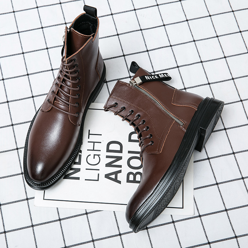 2022 Μποτάκια Ανδρικά, Χειμερινή Κορεατική Έκδοση Αστραγάλου, Student All-match Ανδρικά αδιάβροχα ψηλά δερμάτινα παπούτσια για ανδρικό Motocross με φερμουάρ στο πλάι