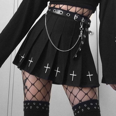 Goth Dark Mall, estetică gotică, catifea plisată, fuste mini pentru femei, vintage, Harajuku, Emo Alt, cu talie înaltă, fustă cu volane din dantelă