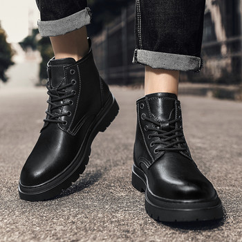 Зимни есенни ботуши Черни външни стилни високи мъжки обувки Ежедневни кожени Военен стил Ботуши за мотокрос Мъжки обувки