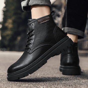 Зимни есенни ботуши Черни външни стилни високи мъжки обувки Ежедневни кожени Военен стил Ботуши за мотокрос Мъжки обувки