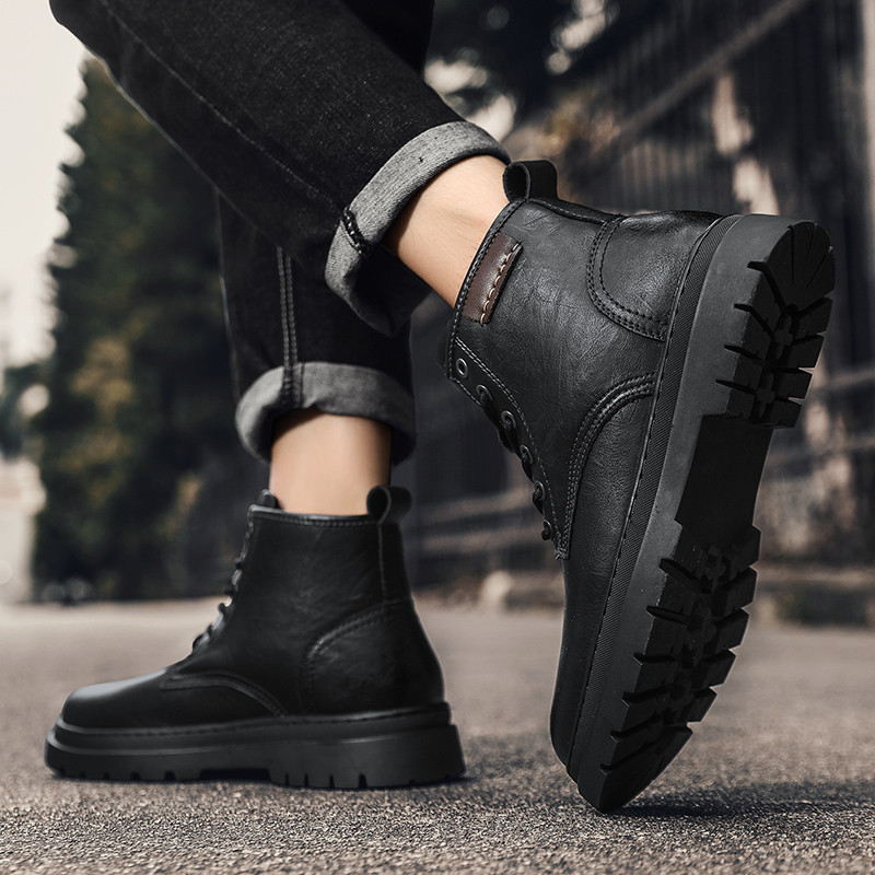 Zimske jesenske čizme, crne vanjske, elegantne visoke cipele za muškarce, ležerne kožne čizme za motocross u vojnom stilu, muške cipele