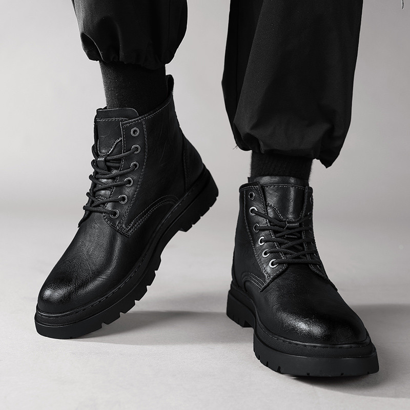 Zimske jesenske čizme, crne vanjske, elegantne visoke cipele za muškarce, ležerne kožne čizme za motocross u vojnom stilu, muške cipele