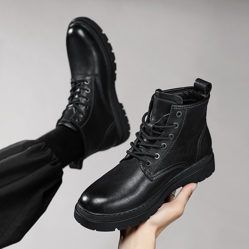 Zimske jesenske čizme, crne vanjske, elegantne visoke cipele za muškarce, ležerne kožne čizme za motocross u vojnom stilu, muške cipele