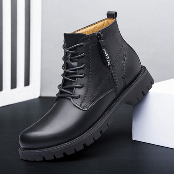 Мъжки модни ботуши от кожа до глезена Класически високи мъжки обувки Черни пънк мъжки ботуши Модни мъжки обувки на открито Страничен цип
