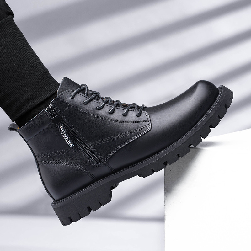 Muške modne čizme od kože do gležnja Klasične visoke muške cipele Crne punk muške čizme Vanjske modne muške cipele sa patentnim zatvaračem sa strane