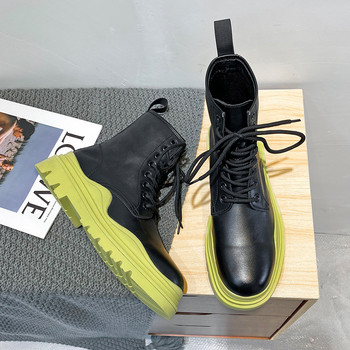 Луксозен дизайн Мъжки ботуши Chelsea на платформа с дебело дъно Боти до глезена Мъжки обувки Ботуши с връзки и кръгли пръсти