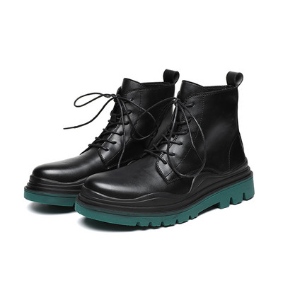 Luksuzni dizajn Muške Chelsea čizme s platformom Debeli donji dio Kožne gležnjače s podijeljenim gležnjama Muška obuća Čizme s okruglim prstima na vezanje