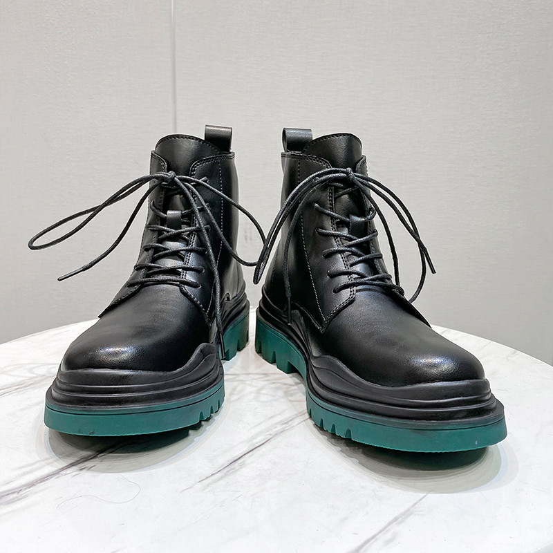 Luksuzni dizajn Muške Chelsea čizme s platformom Debeli donji dio Kožne gležnjače s podijeljenim gležnjama Muška obuća Čizme s okruglim prstima na vezanje