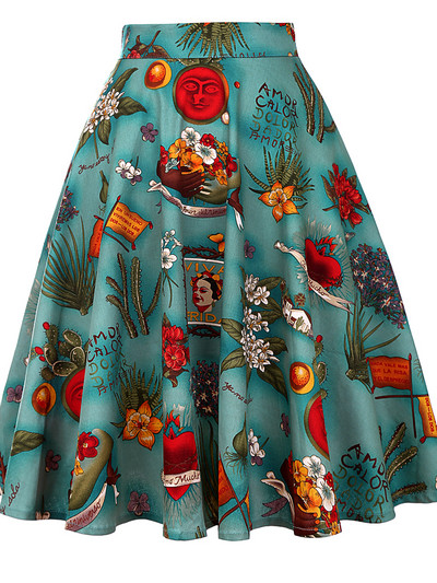 Sieviešu skrejceļš kokvilnas retro retro svārki melni Faldas ar augstu vidukli A līnija Rockabilly Jupe 50s Swing lietussargu svārki Pin Up Skater