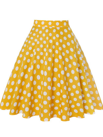 Sieviešu skrejceļš kokvilnas retro retro svārki melni Faldas ar augstu vidukli A līnija Rockabilly Jupe 50s Swing lietussargu svārki Pin Up Skater