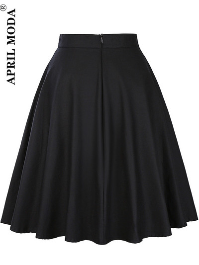 Sieviešu skrejceļš kokvilnas retro retro svārki melni Faldas ar augstu vidukli A līnija Rockabilly Jupe 50s Swing lietussargu svārki Pin Up Skater