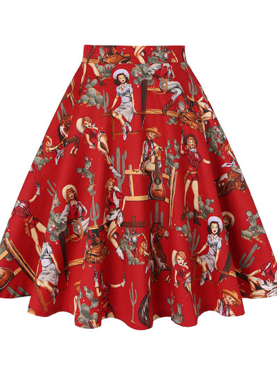 Sieviešu skrejceļš kokvilnas retro retro svārki melni Faldas ar augstu vidukli A līnija Rockabilly Jupe 50s Swing lietussargu svārki Pin Up Skater