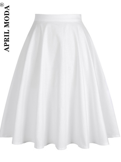 Sieviešu skrejceļš kokvilnas retro retro svārki melni Faldas ar augstu vidukli A līnija Rockabilly Jupe 50s Swing lietussargu svārki Pin Up Skater