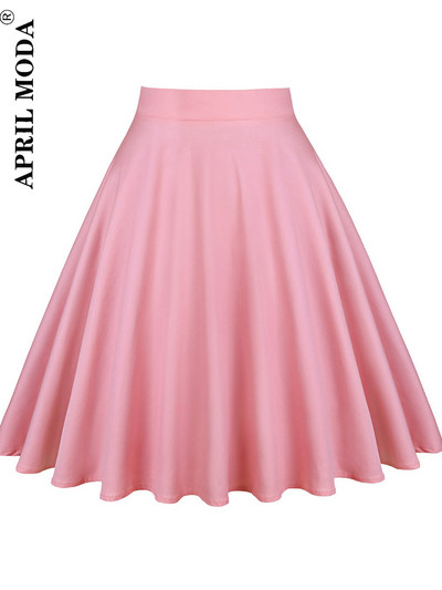 Sieviešu skrejceļš kokvilnas retro retro svārki melni Faldas ar augstu vidukli A līnija Rockabilly Jupe 50s Swing lietussargu svārki Pin Up Skater