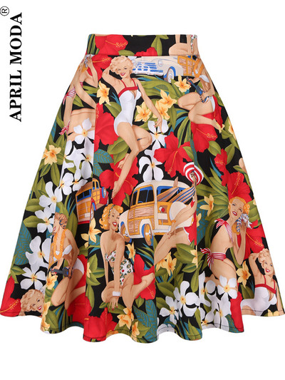 Sieviešu skrejceļš kokvilnas retro retro svārki melni Faldas ar augstu vidukli A līnija Rockabilly Jupe 50s Swing lietussargu svārki Pin Up Skater