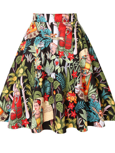 Sieviešu skrejceļš kokvilnas retro retro svārki melni Faldas ar augstu vidukli A līnija Rockabilly Jupe 50s Swing lietussargu svārki Pin Up Skater