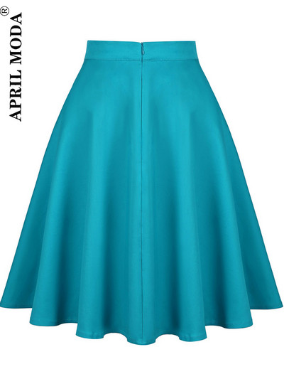 Sieviešu skrejceļš kokvilnas retro retro svārki melni Faldas ar augstu vidukli A līnija Rockabilly Jupe 50s Swing lietussargu svārki Pin Up Skater