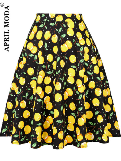 Sieviešu skrejceļš kokvilnas retro retro svārki melni Faldas ar augstu vidukli A līnija Rockabilly Jupe 50s Swing lietussargu svārki Pin Up Skater