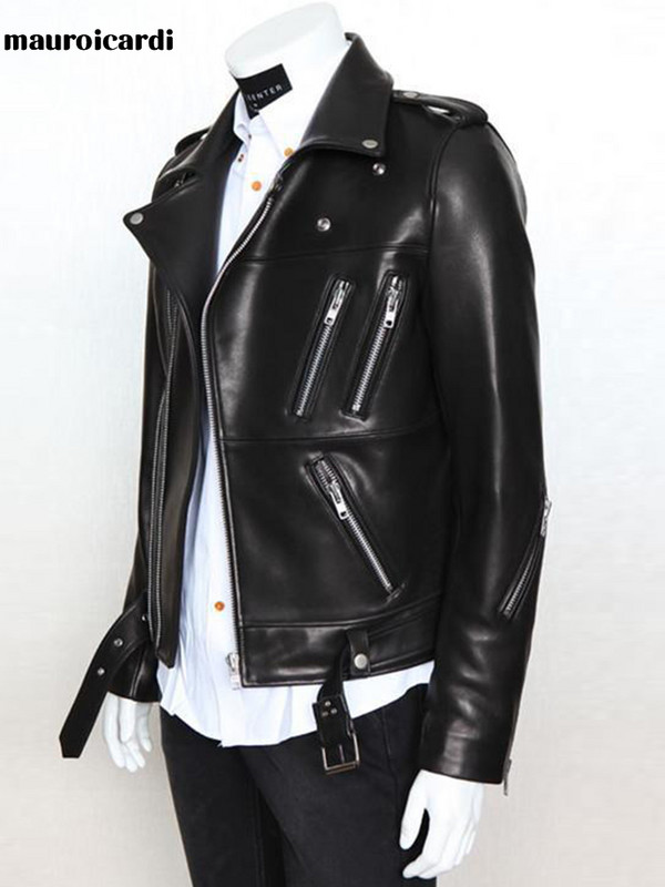 Mauroicardi proljeće jesen hladna crna muška jakna od umjetne kože s mnogo patentnih zatvarača, remenom dugih rukava Gornja odjeća veće veličine