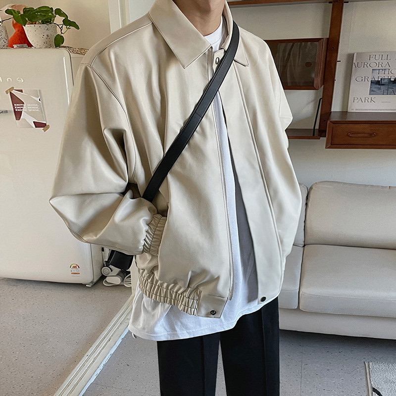 IEFB Jachete din piele PU pentru bărbați, toamnă și toamnă, noua modă largi pentru bărbați, coreeană, ocazională, haină cu fermoar cu rever 2023 nou 9Y980