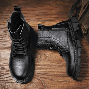 Нова тенденция Мъжки мотоциклетни ботуши Черни маратонки Модни високи пънк обувки на открито Мъжки ежедневни кожени ботуши в уличен стил