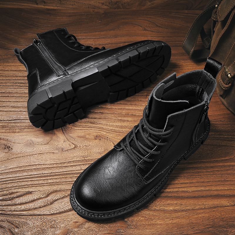Pánske motocyklové topánky v novom trende, čierne tenisky, outdoorové módne vysoké punkové topánky, pánske ležérne kožené členkové topánky v pouličnom štýle