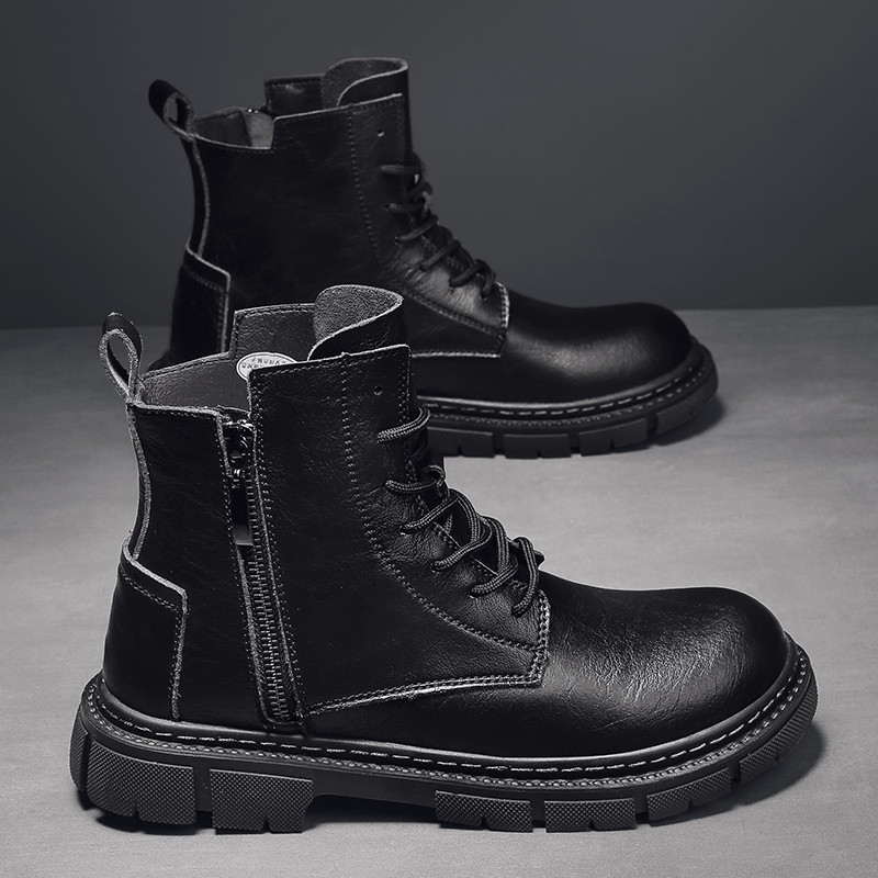 Pánske motocyklové topánky v novom trende, čierne tenisky, outdoorové módne vysoké punkové topánky, pánske ležérne kožené členkové topánky v pouličnom štýle