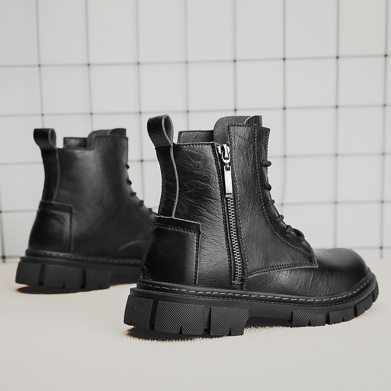 Pánske motocyklové topánky v novom trende, čierne tenisky, outdoorové módne vysoké punkové topánky, pánske ležérne kožené členkové topánky v pouličnom štýle