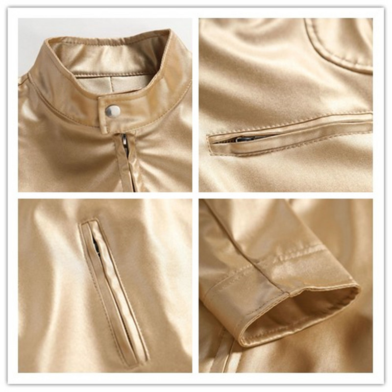 Steampunk Γυαλιστερό χρυσό δερμάτινο μπουφάν για άνδρες Night Club Μεταλλικό φερμουάρ Κοστούμια χορού χορού Hip Hop Jaqueta Masculina Streetwear