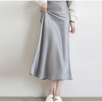 Fusta din satin solid Y2K pentru femei 2023, vară, cu talie înaltă, fustă lungă, elegantă, pentru plajă, fuste maxi
