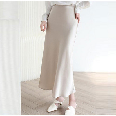 Fusta din satin solid Y2K pentru femei 2023, vară, cu talie înaltă, fustă lungă, elegantă, pentru plajă, fuste maxi