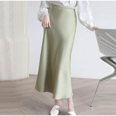 Fusta din satin solid Y2K pentru femei 2023, vară, cu talie înaltă, fustă lungă, elegantă, pentru plajă, fuste maxi