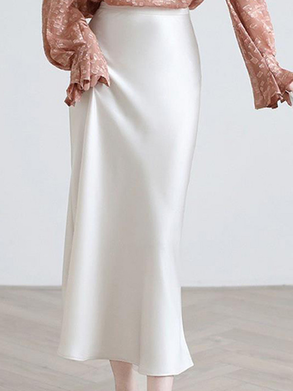 Fusta din satin solid Y2K pentru femei 2023, vară, cu talie înaltă, fustă lungă, elegantă, pentru plajă, fuste maxi