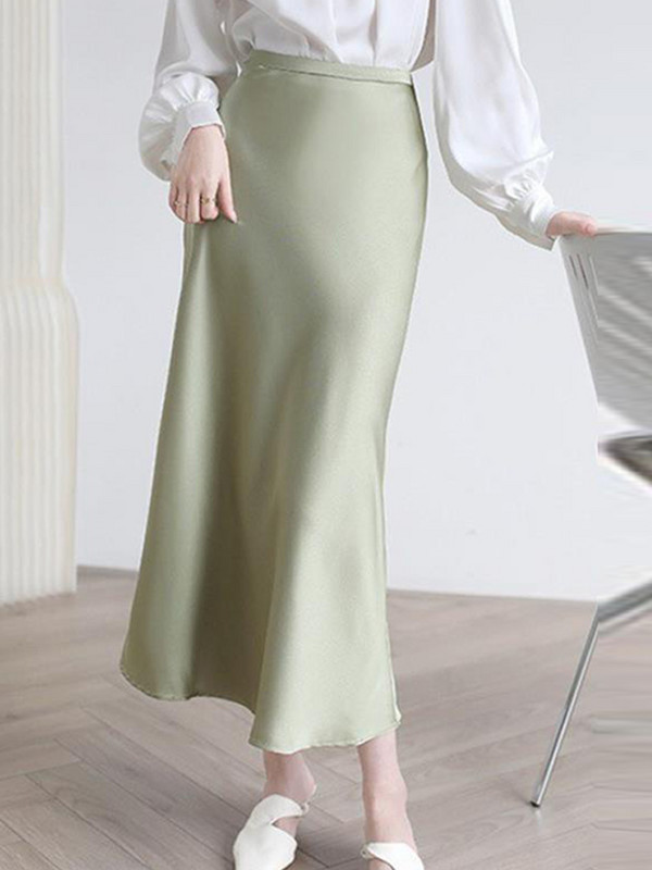 Fusta din satin solid Y2K pentru femei 2023, vară, cu talie înaltă, fustă lungă, elegantă, pentru plajă, fuste maxi